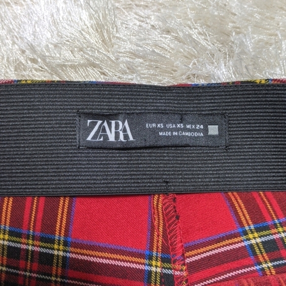 Zara Red Tartan Plaid Leggings XS - Picture 8 of 10